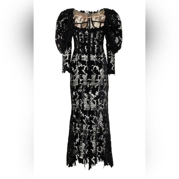 ^$5,890 NEW OSCAR DE LA RENTA BLACK VELVET GUIPURE MIDI DRESS US 4 - Picture 13 of 16